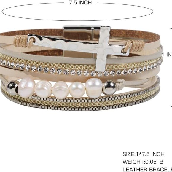 Leather Wrap Bracelet Women Multi-Layer with Magnetic Clasp Religious Jewelry - Picture 5 of 7